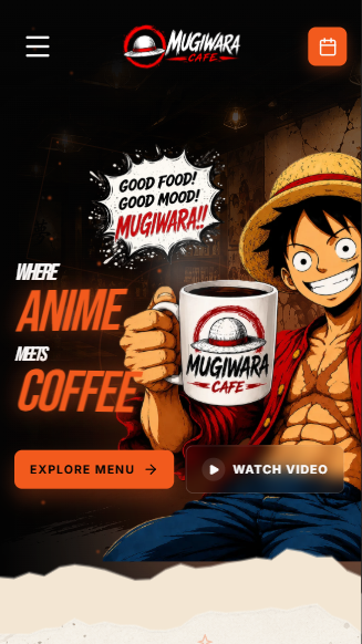 Mugiwara Cafe anime cafe website mobile mockup by Metal Web
