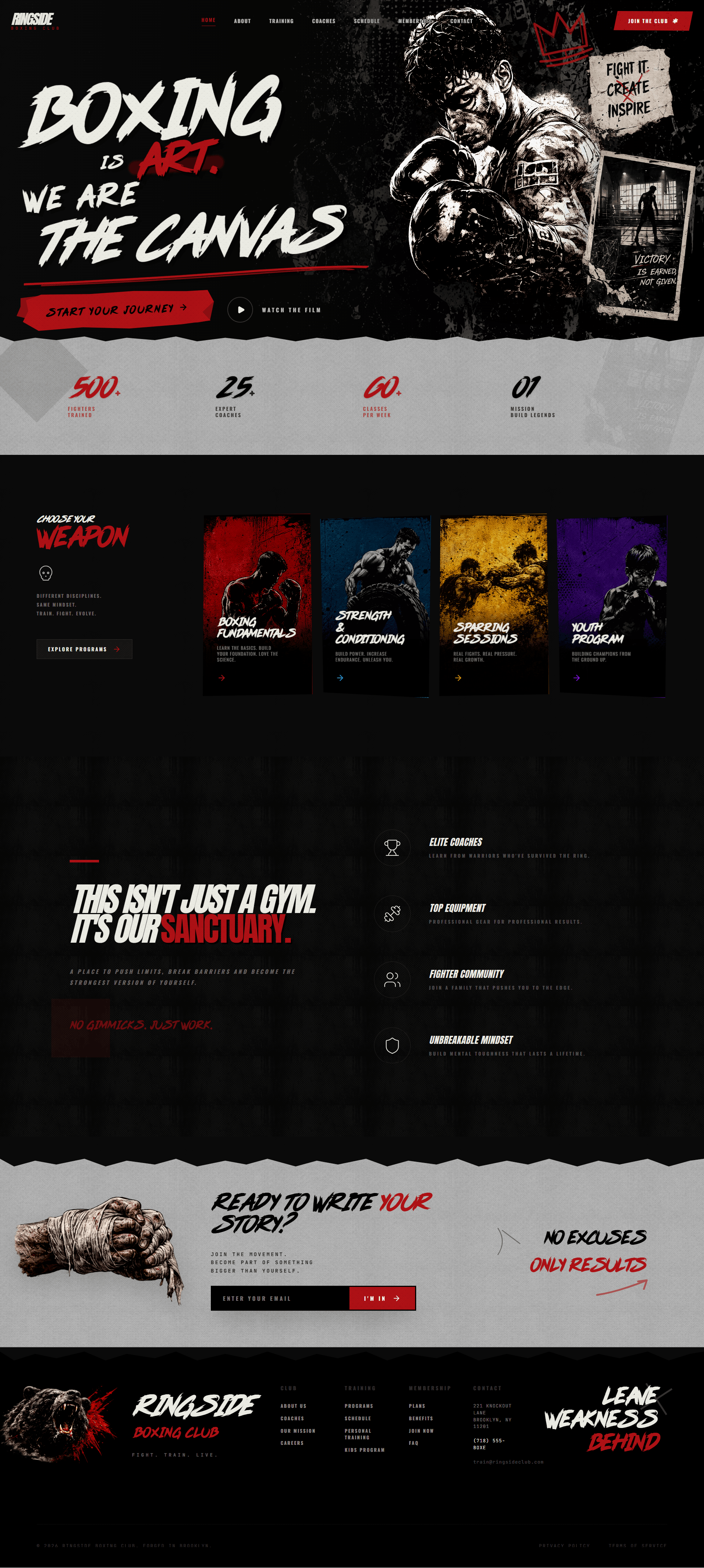 Ringside Boxing boxing gym website desktop mockup by Metal Web
