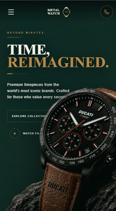 Metal Watch luxury retail ecommerce website mobile mockup by Metal Web