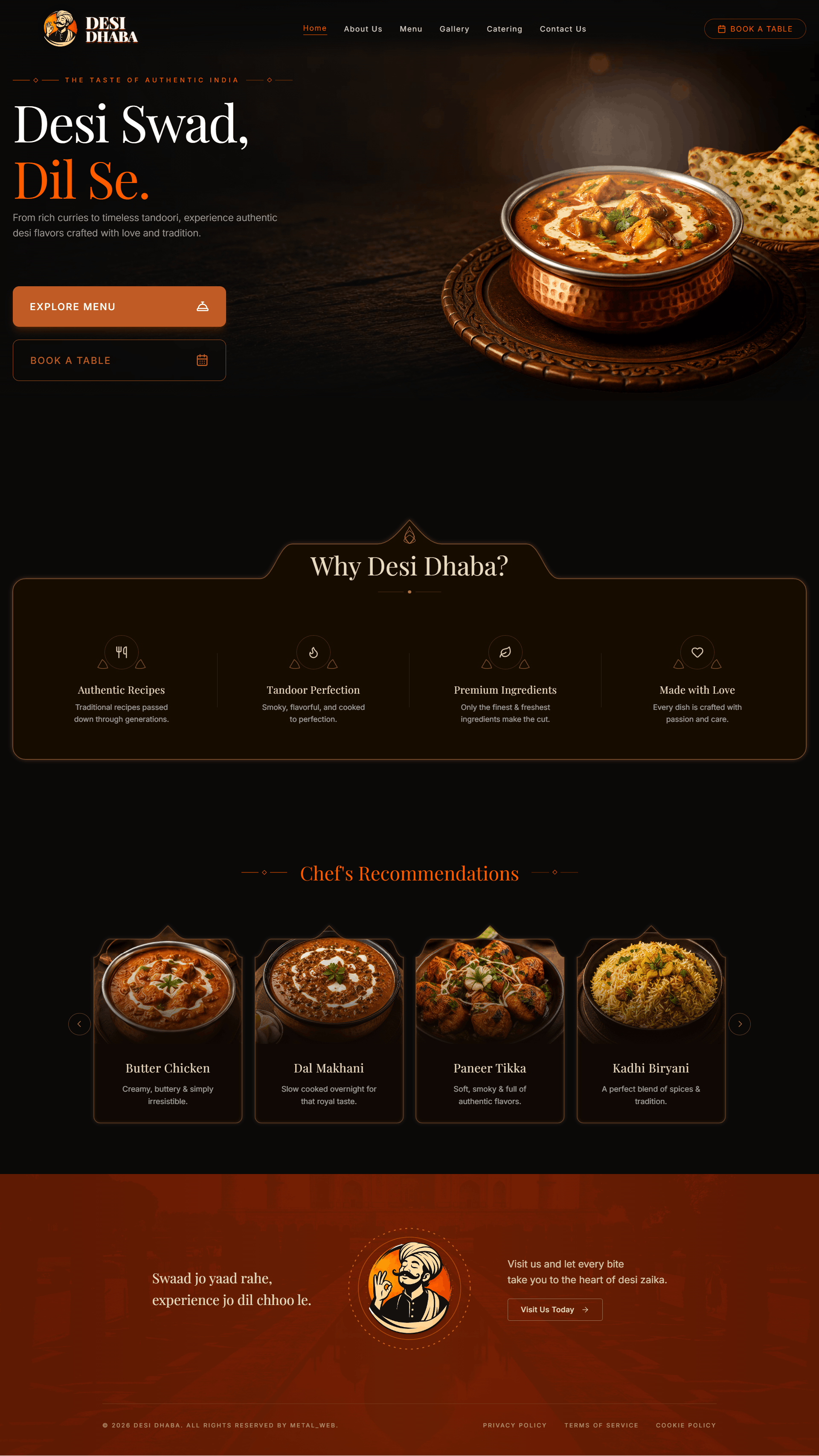 Desi Dhaba Indian restaurant website desktop design by Metal Web