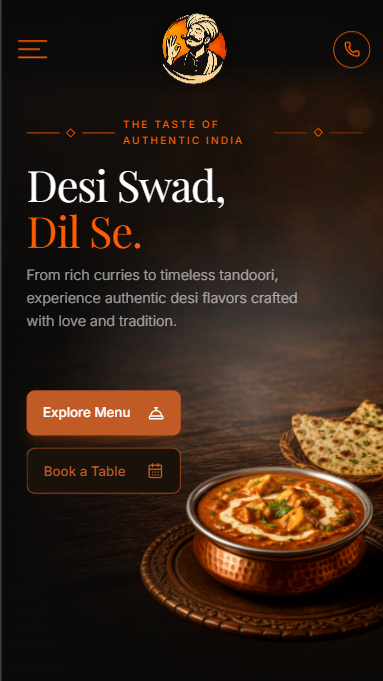 Desi Dhaba Indian restaurant website mobile mockup by Metal Web